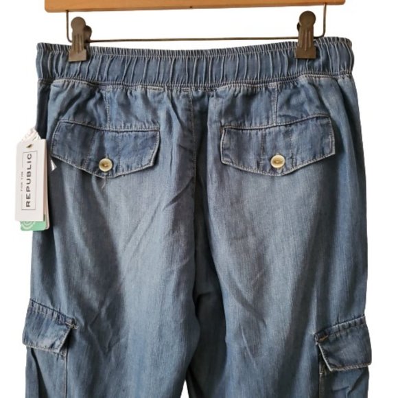 For The Republic Denim Tencel Lyocell Blue Denim Cargo Jogger Pants Sz Small NWT - Picture 3 of 10